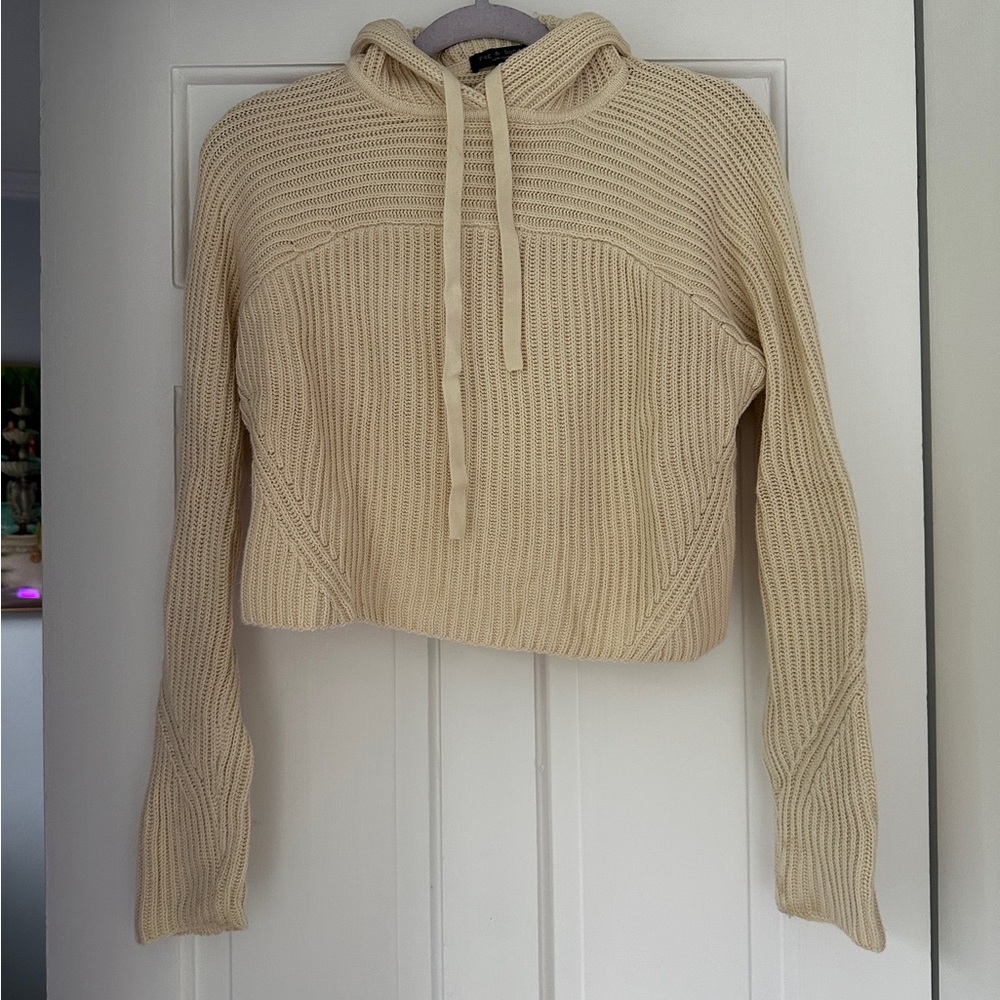 Rag & Bone Sunny Cotton Sweater Loungewear Cropped Hoodie in Tan, Size XXS